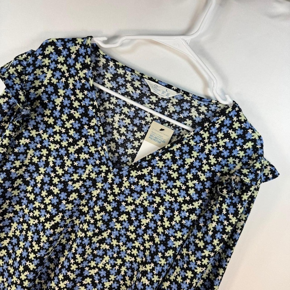 Primark Cares Women Blue Green Floral Ruffle VNeck Long Sleeve Mini Dress Size L